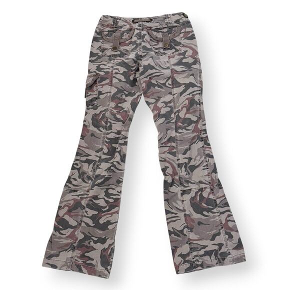 Lei Vintage Y2K Womens Juniors Low Rise Camo Cargo Flare Pants Size 3 Drawstring - Picture 8 of 13